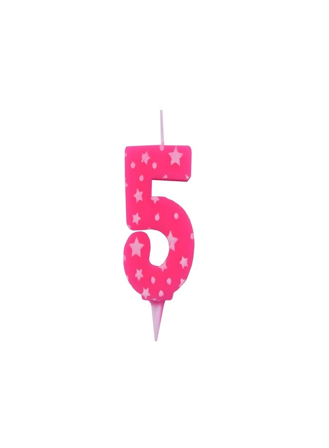 Pepup Number Candle 5 for Birthday Cake Decoration/Fifth Anniversary Party Celebration Star Pink Colour (Large Size : Width 4.3 x Height 6.3 cm) - Image 1